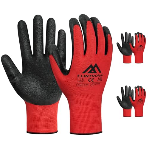 flintronic 3 Paar Arbeitshandschuhe, Nylon Arbeit Handschuhe für Herren und Damen, Beschichtete Gartenhandschuhe, mit PU-Beschichtung, Rutschfeste Handschuhe, für Bauarbeiter Mechaniker, Rot 8/M flintronic 3 Paar Arbeitshandschuhe, Nylon Arbeit Handschuhe für Herren und Damen, Beschichtete Gartenhandschuhe, mit PU-Beschichtung, Rutschfeste Handschuhe, für Bauarbeiter Mechaniker, Rot 8/M von flintronic