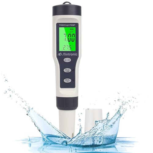 flintronic 4-In-1 PH Messgerät, PH/TDS/EC Temperatur Tester mit Hintergrundbeleuchtung, 0-14 pH-Messbereich-±0,1 pH-Genauigkeit, PH Wert Messgerät Pool Trinkwasser Schwimmbad Aquarium Pools von flintronic