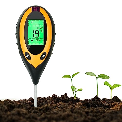 flintronic 4 in 1 Bodentester, Boden-pH-Meter, für Bodenfeuchtigkeit/pH-Tester/Sonnenlicht/Licht, Feuchtigkeitsmesser, für Pflanzenerde, Garten, Bauernhof, Rasen, Gemüsegarten (ohne Akku) von flintronic