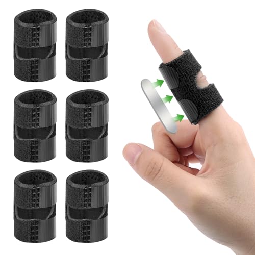 flintronic Fingerschiene, 6 Stück Verstellbare Fingerstütze, Fingerglätter mit Integrierter Aluminiumstütze für Gebrochene, Verstauchte, Arthritis, Tendinitis (Schwarz) von flintronic