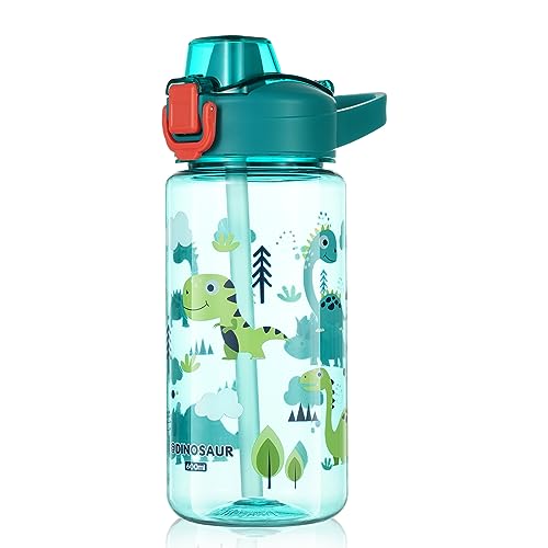 flintronic 600ml Trinkflasche Kinder, Kindertrinkflasche mit Strohhalm, BPA-freie Kinder-Wasserflaschen, Sportwasserflasche mit Auslaufsicherem Flip-Top-Deckel für Mädchen und Jungen, Blau von flintronic