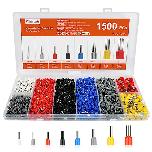 flintronic Aderendhülsen Set, 1500 Stück Kabelschuhe Set, FlachsteckhüLsen, Quetschverbinder it IsolierhüLsen, Flachstecker Ring Gabel Kabelschuhe Adernhülsenbox, Kabel Steckverbinder für Elektriker von flintronic