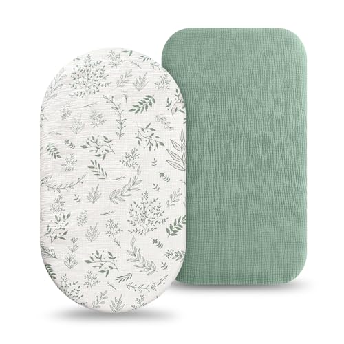 flintronic Baby Spannbettlaken, 2PCS Musselin-Baumwolle Spannbettlaken, 83 x 43cm, Gemütliche und Weiche, Mikrofaser Matratzenauflage Atmungsaktiv Matratzenschoner Laken für Laufgitter (Grün) von flintronic