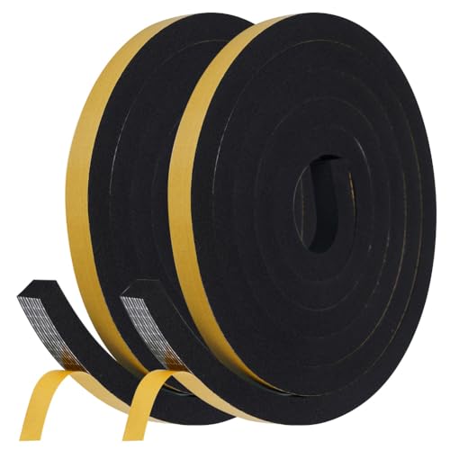 flintronic Dichtungsband für Türen Fenster 12mm(B) x12mm(D)4m(L) Selbstklebend Schaumstoffband Türdichtung Fenster, Gummidichtung für Kollision Siegel Schalldämmung Schwarz (2 Rollen je 2m Lang) von flintronic