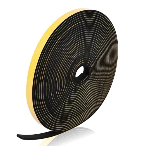 flintronic Dichtungsband für Türen Fenster 12mm(B) x3mm(D)10m(L) Selbstklebend Schaumstoffband Türdichtung Fenster, Gummidichtung für Kollision Siegel Schalldämmung Schwarz von flintronic