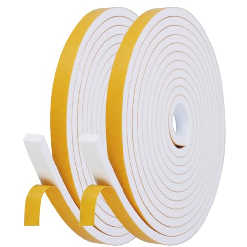 flintronic Dichtungsband für Türen Fenster 12mm(B) x6mm(D)8m(L) Selbstklebend Schaumstoffband Türdichtung Fenster, Gummidichtung für Kollision Siegel Schalldämmung Weiß (2 Rollen je 4m Lang) von flintronic