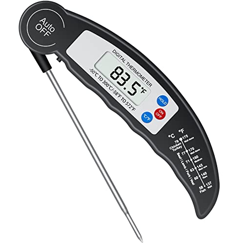 flintronic Grillthermometer Fleischthermometer Küchenthermometer Digital Thermometer mit 3s Sofortiges Auslesen, Faltbar Lange Sonde und LCD Bildschirm, Auto ON/Off für Küche, Grill,BBQ,Baby-Ernährung von flintronic