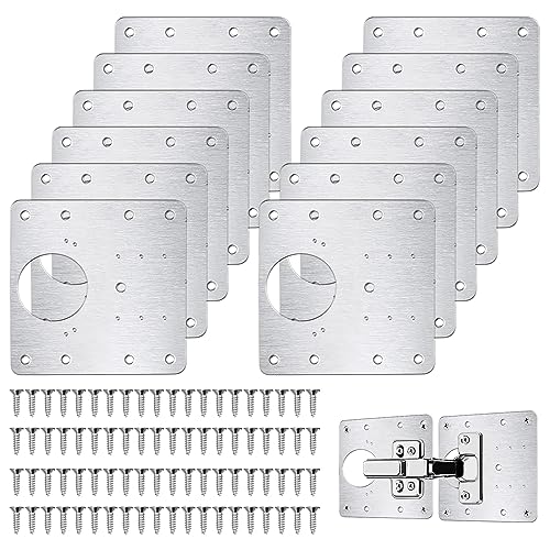 flintronic Edelstahl Scharnier Reparaturplatte, 12 Stück Küchenscharnier Reparaturplatten mit 80 Stück Schrauben, 9 x 9 cm Küchen Scharnier Reparaturset Tür Schrank Wohnmöbel Schublade Kisten Fenster von flintronic