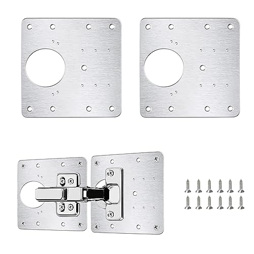 flintronic Edelstahl Scharnier Reparaturplatte, 2 Stück Küchenscharnier Reparaturplatten mit 12 Stück Schrauben, 9 x 9 cm Küchen Scharnier Reparaturset Tür Schrank Wohnmöbel Schublade Kisten Fenster von flintronic