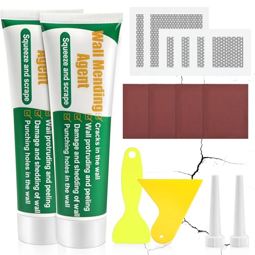 flintronic Spachtelmasse Weiß Innen, 200g Wandreparatur Patch Selbstklebendes Satz mit Spachtel, Schleifpapier, Flicken, Fertigspachtel Weiß Innen, Wandlochfüller, Schnell für die Reparatur von Rissen von flintronic