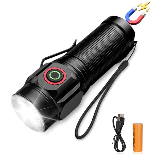 flintronic LED Taschenlampe Mini Extrem Hell, Extrem Hell Zoombare Mini Taschenlampen mit 5 Modi, IP65 Wasserdicht Taschenlampe mit Magnete, USB-C Wiederaufladbare für Camping,Wandern,Outdoor, Notfall von flintronic
