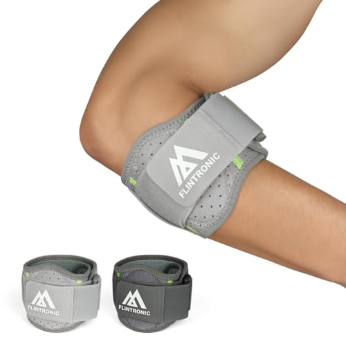 flintronic Leichte Ellenbogenbandage Tennisarm Bandage, Einstellbare Ellenbogen Bandage, Golferarm Armbandage mit Stoßdämpfendem Abstandshalter für Sehnenentzündung, Arthritis (Hellgrau) von flintronic