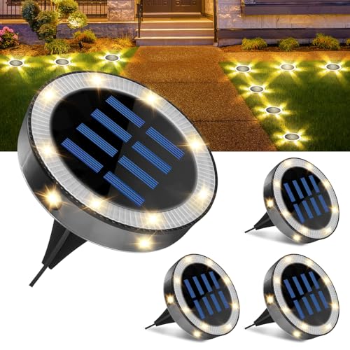flintronic Solar Bodenleuchten 4 Stück, 6LEDs Solarleuchten für Außen, Warmweiß IP44 Wasserdicht Solar Wegeleuchten Terrassen-Beleuchtung Auto Ein/Aus Landschaftsbeleuchtung für Weg, Garten von flintronic