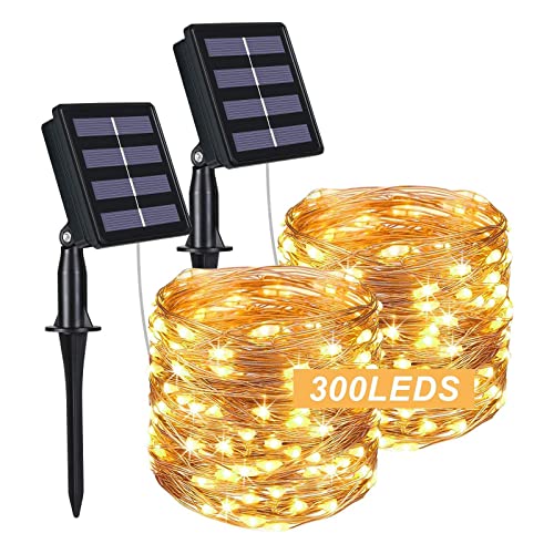 flintronic Solar Lichterketten, 32M 300 LED 2PCS Solar Lichterkette Aussen IP64 Wasserdicht, 8 Modi Lichterkette Außen für Garten, Bäume, Hochzeiten, Terrasse, Weihnachten, Partys - Warmweiß von flintronic