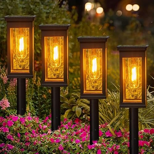 flintronic Solarlampen für Außen Garten, IP65 Wasserdicht Auto Ein/Aus Solarleuchten Garten Deko, 4 Stück Typisch Solarleuchten für Außen für Garten, Hof, Rasen, Terrasse (6.8 x 6.8 x 55cm) von flintronic