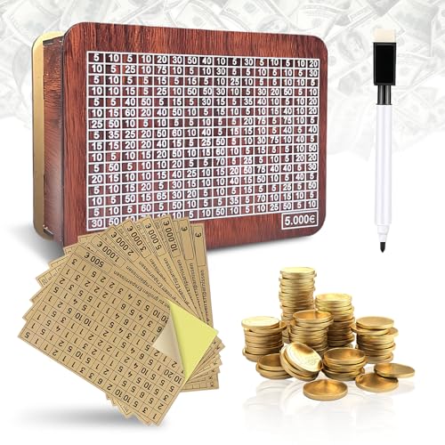 flintronic Spardose Holz mit Marker Aufklebern, Retro Sparbüchse Aufbewahrungsbox, Sparbox mit Zahlen Ankreuzen, Fördere Spargewohnheit bei Erwachsenen und Kindern (5000€) von flintronic