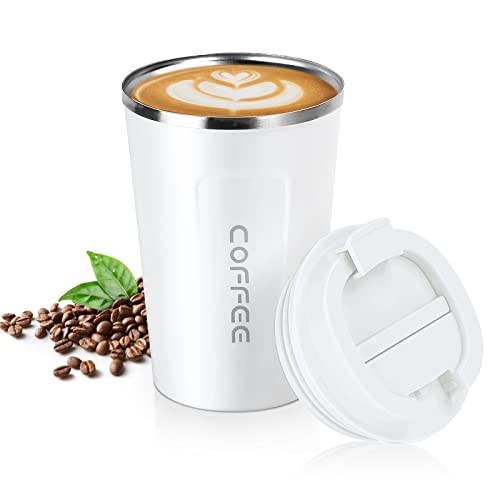 Flintronic Kaffeebecher to go, 380ML Thermobecher Doppelwand Isoliert, Kaffeetasse mit Auslaufsicherem Deckel, Kaffeetasse Thermobecher Isolierbecher,Kaffeebecher Edelstahl Travel Mug für Kaffee e Tee von flintronic