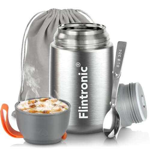 flintronic Thermobehälter, 450ML Edelstahl Warmhaltebehälter, Speisegefäß für Essen, Lebensmittelbehälter mit Klapplöffel, Auslaufsicher Isolierbehälter Essensbehälter, Thermo Lunchbox - BPA-Frei flintronic Thermobehälter, 450ML Edelstahl Warmhaltebehälter, Speisegefäß für Essen, Lebensmittelbehälter mit Klapplöffel, Auslaufsicher Isolierbehälter Essensbehälter, Thermo Lunchbox - BPA-Frei von flintronic