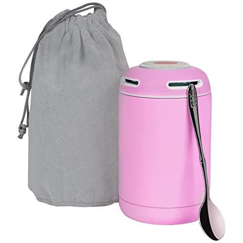 fintronic Thermobehälter, 500ml Warmhaltebox Edelstahl mit Löffel, Thermobehälter für Essen, Essensbehälter Lunchbox für Warme Speißen, Kinder/Erwachsene Brotdosem, Schule, Camping - Pink von flintronic