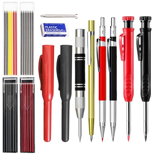 flintronic Tieflochmarker Bleistift Set, 14er-Set Zimmermannsbleistifte mit 40 Minen, Bleistift Baustelle, Zimmermannsbleistift mit Etui, Robuster Konstruktionsbleistift für Architekten flintronic Tieflochmarker Bleistift Set, 14er-Set Zimmermannsbleistifte mit 40 Minen, Bleistift Baustelle, Zimmermannsbleistift mit Etui, Robuster Konstruktionsbleistift für Architekten von flintronic