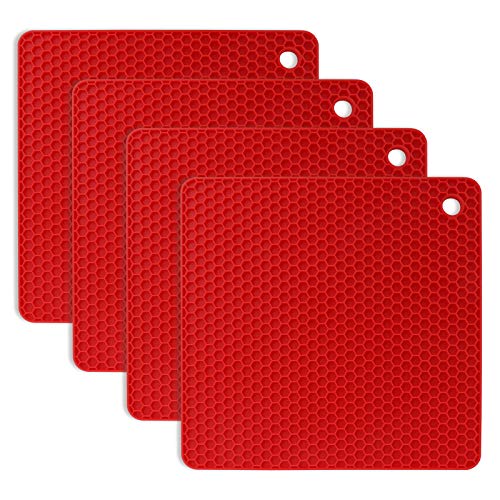 flintronic Topf Untersetzer 4pcs Silikon Topflappen Topfuntersetzer Spülmaschinenfest Hitzebeständigerung rutschfest und Hitzebeständig bis 250°C, Wabenmuster - Rot von flintronic