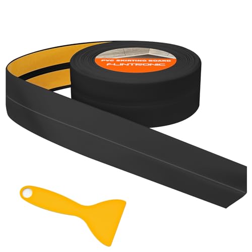 flintronic Weichsockelleiste, 19 x 19mm 5m Weichsockelleiste Selbstklebend für Küche und Badezimmer, Selbstklebende Abschlussleiste aus PVC, Flexible Knickleiste - Fugendichtungsband(Schwarz) von flintronic