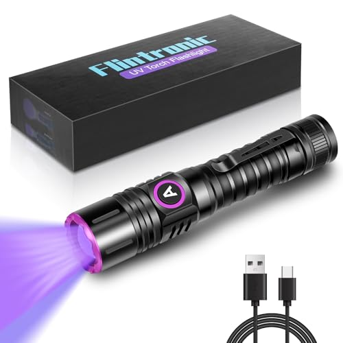 Flintronic Wiederaufladbar LED UV Taschenlampe, 5W 395nm Wasserfest Lampe, Typ C Aufladbar, für Resin Härten, Nägel, Urindetektoren, Bernstein, Mineralien, Blut Tracking (mit Batterie) von flintronic