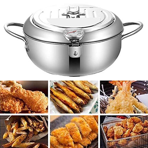 fllyingu Tempura-Frittiertopf,Fritteusen Kompaktfritteuse Tempura Braten Topf Fryer Tempura-Fritteuse mit Deckelölfilterthermomete für Gas Induktion Küche Kochen Tools von fllyingu