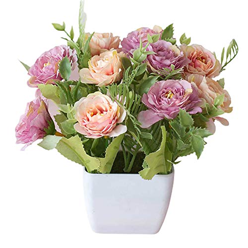 floatofly Künstliche Blumen Mehrfarbig Künstliche Blumen Mehrschichtig, Tee-Rose Im Europäischen Stil Künstlicher Blumentopf Bonsai Garden Table Room Decor Rosenrot von floatofly