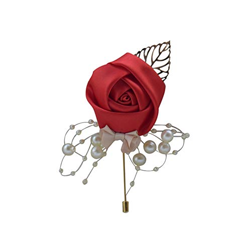 floatofly Künstliche Blumen Multicolor Künstliche Blumen Multilayer, Gefälschte Blume Faux Pearl Boutonniere Hochzeitszeremonie Braut Bräutigam Corsage Brosche Rot von floatofly