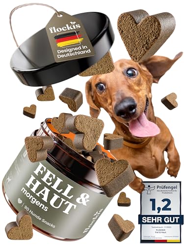 flockis - Fell & Haut 90 Snacks bei Juckreiz Hund, für gesunde Haut und glänzendes Fell Hund - Algen, Grünlippmuschel, Vitamin A, Zink & Zichorienwurzel, statt Lachsöl Hunde. von flockis