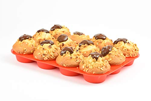 Premium silikon Muffinförmchen für 12 Muffins | BPA-frei und Antihaftbeschichtung | spülmaschinenfeste Muffinform | leicht zu reinigen | Cupcake und Brownie Backform Backblech (rot) von floela