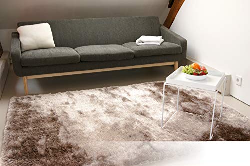 floor factory Exklusiver Hochflor Shaggy Teppich Satin Hellbraun 160x230 cm - edler, seidig glänzender Teppich von floor factory