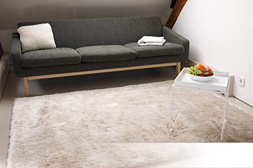 floor factory Exklusiver Hochflor Shaggy Teppich Satin beige/Creme 140x200 cm - edler, seidig glänzender Teppich von floor factory