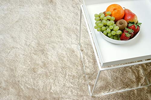 floor factory Exklusiver Hochflor Shaggy Teppich Satin beige/Creme 160x230 cm - edler, seidig glänzender Teppich von floor factory