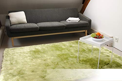 floor factory Exklusiver Hochflor Shaggy Teppich Satin grün 200x200 cm - edler, seidig glänzender Teppich von floor factory