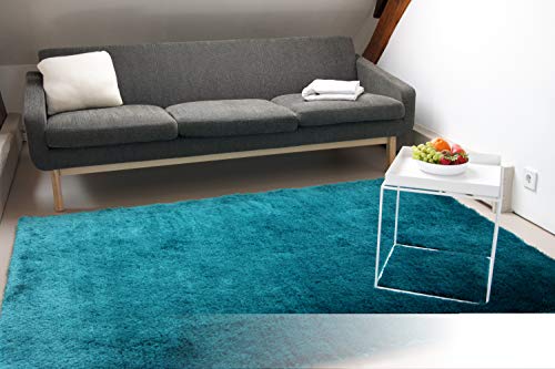 floor factory Exklusiver Hochflor Shaggy Teppich Satin türkis/blau 160x230 cm - edler, seidig glänzender Teppich von floor factory