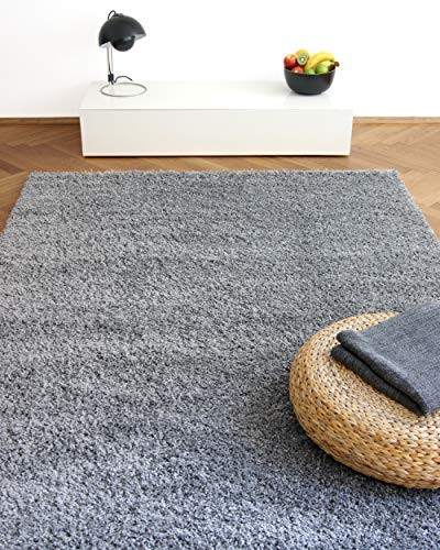 floor factory Hochflor Shaggy Teppich Colors Silber/grau 200x290cm - pflegeleichter und günstiger Langflorteppich von floor factory