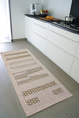 floor factory Läufer Home beige 80x200 cm - pflegeleichter Flachgewebe Teppich für drinnen und draußen von floor factory