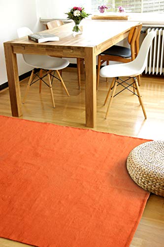 floor factory Moderner Baumwoll Teppich Living orange 140x200cm - waschbarer Webteppich aus 100% Baumwolle von floor factory