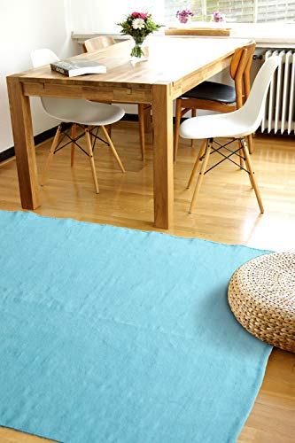 floor factory Moderner Baumwoll Teppich Living türkis/blau 80x150cm - waschbarer Webteppich aus 100% Baumwolle von floor factory