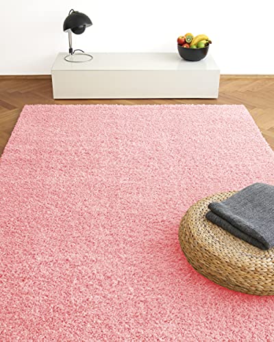 floor factory Hochflor Shaggy Teppich Colors rosa/pink 140x200cm - pflegeleichter und günstiger Langflorteppich von floor factory