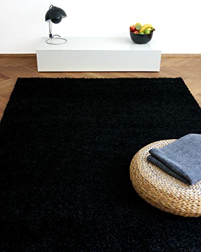 floor factory Hochflor Shaggy Teppich Colors schwarz 120x170cm - pflegeleichter und günstiger Langflorteppich von floor factory