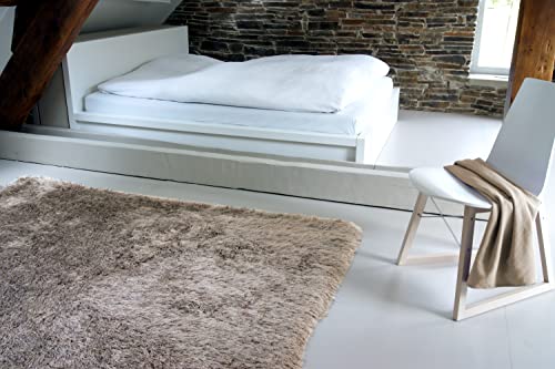 floor factory Hochflor Shaggy Teppich Prestige Hellbraun 80x150 cm - superweicher Flauschiger Langflor Teppich von floor factory