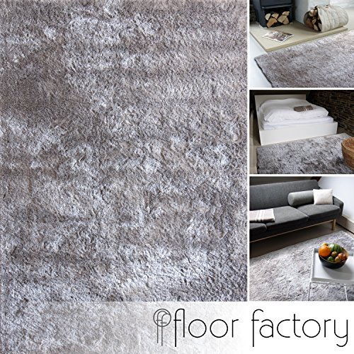 floor factory Moderner Designer Teppich Delight Silber grau 10x10cm Muster edler Langflor Shaggy flauschig weicher Hochflor von floor factory