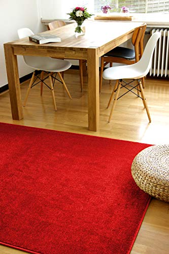 floor factory Moderner Teppich Kolibri rot 120x170cm - farbenfroher, pflegeleichter Teppich mit kurzem Flor von floor factory