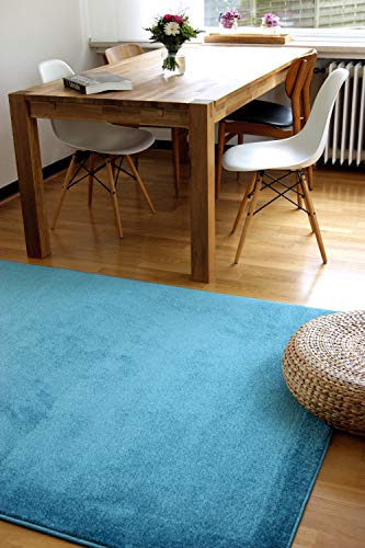 floor factory Moderner Teppich Kolibri türkis/blau 80x150cm - farbenfroher, pflegeleichter Teppich mit kurzem Flor von floor factory