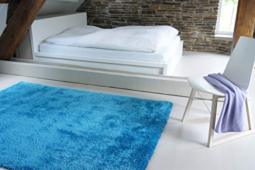 floor factory Moderner Teppich Seasons blau 80x150 cm - flauschig weicher Hochflor Teppich in aktuellen Trendfarben von floor factory