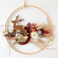 Fenster/Türschmuck Advent Handgearbeitet Auf Bambus Dekoring, Rost-Lachs-Creme Ca 25 cm Floraler Hoop, Trockenblumen, Haltbar „Kränzchen" von floralkreativ