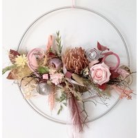 Fensterhänger Türkranz Ganzjährig Sommer Herbst Ca. 30 cm Handgearbeitet Shabbylook Trockenblumen Haltbar, Lachs-Rosa-Grün „Glück" von floralkreativ
